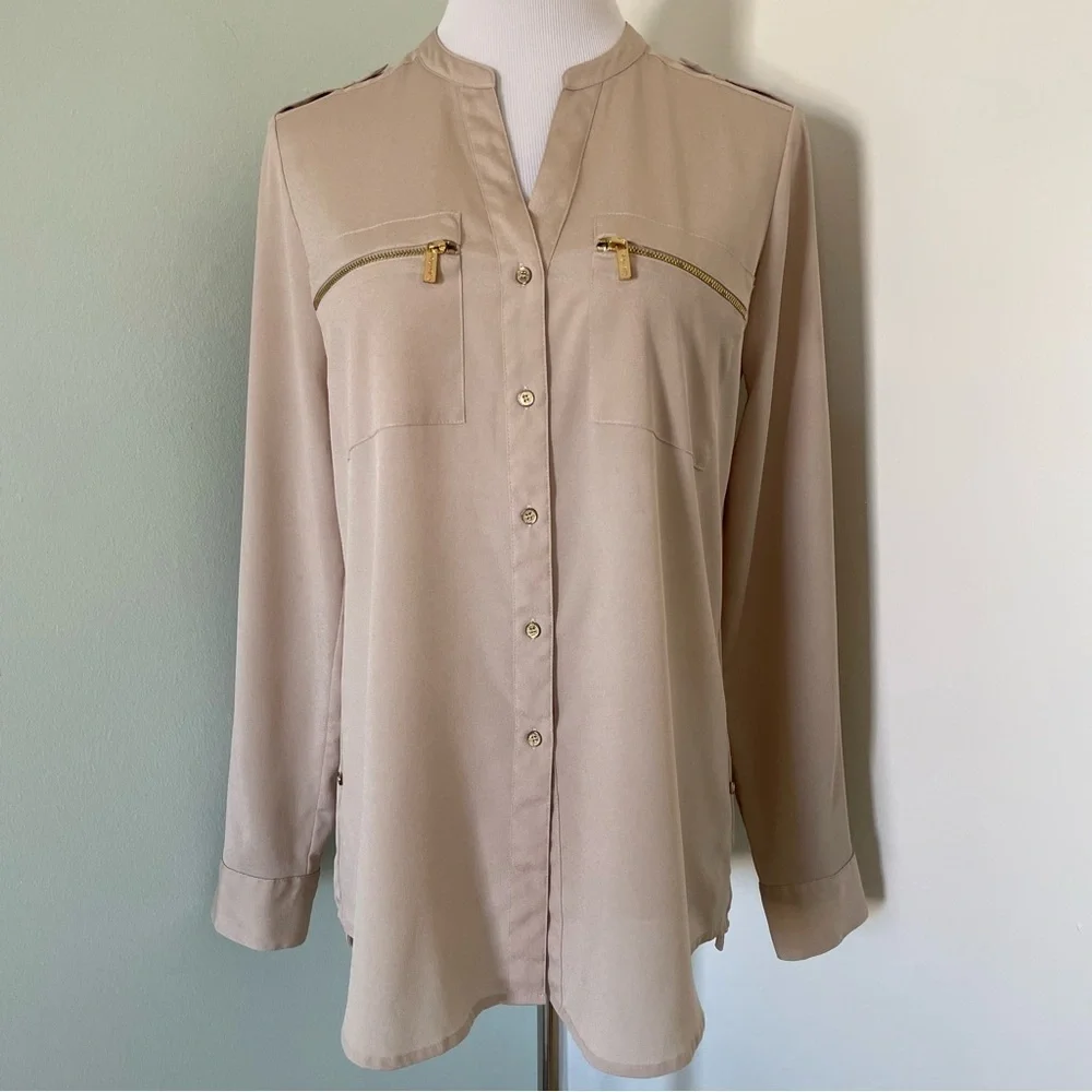 Calvin Klein Women’s Button Down Blouse Size S Beige